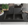 Mexen Mario granitspüle 2-kammer-spüle mit küchenarmatur Elia, schwarz/gold metallic - 6504-75-670101-70-B
