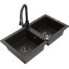 Mexen Mario granitspüle 2-kammer-spüle mit küchenarmatur Elia, schwarz/gold metallic - 6504-75-670101-70-B