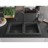 Mexen Mario 2-Kammer-Granispüle mit Küchenarmatur Elia, schwarz gesprenkelt - 6504-76-670101-70-B