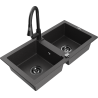 Mexen Mario 2-Kammer-Granispüle mit Küchenarmatur Elia, schwarz gesprenkelt - 6504-76-670101-70-B