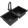 Mexen Mario 2-Kammer-Granitzweck mit Küchenarmatur Elia, schwarz - 6504-77-670101-70-B