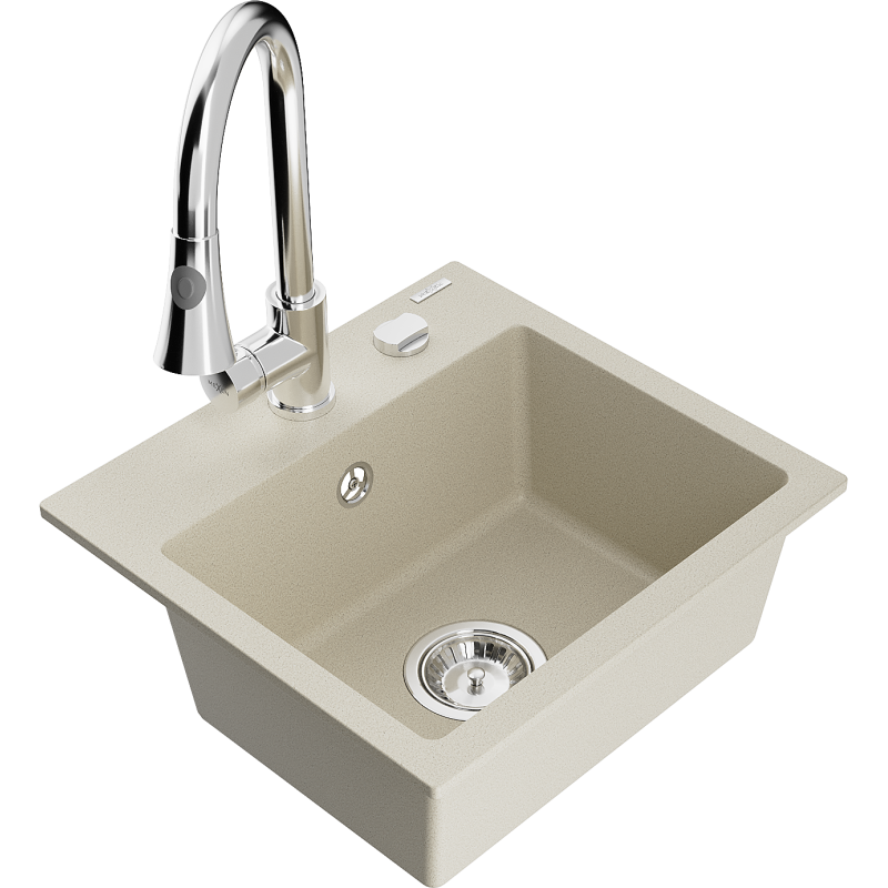 Mexen Milo 1-Becken-Granit-Spüle mit Mischbatterie Elia, Beige - 6505-69-670101-00