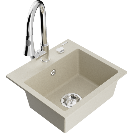 Mexen Milo 1-Becken-Granit-Spüle mit Mischbatterie Elia, Beige - 6505-69-670101-00