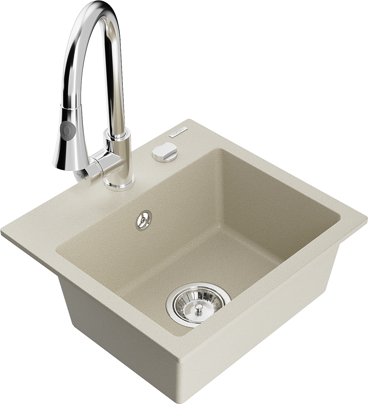 Mexen Milo 1-Becken-Granit-Spüle mit Mischbatterie Elia, Beige - 6505-69-670101-00