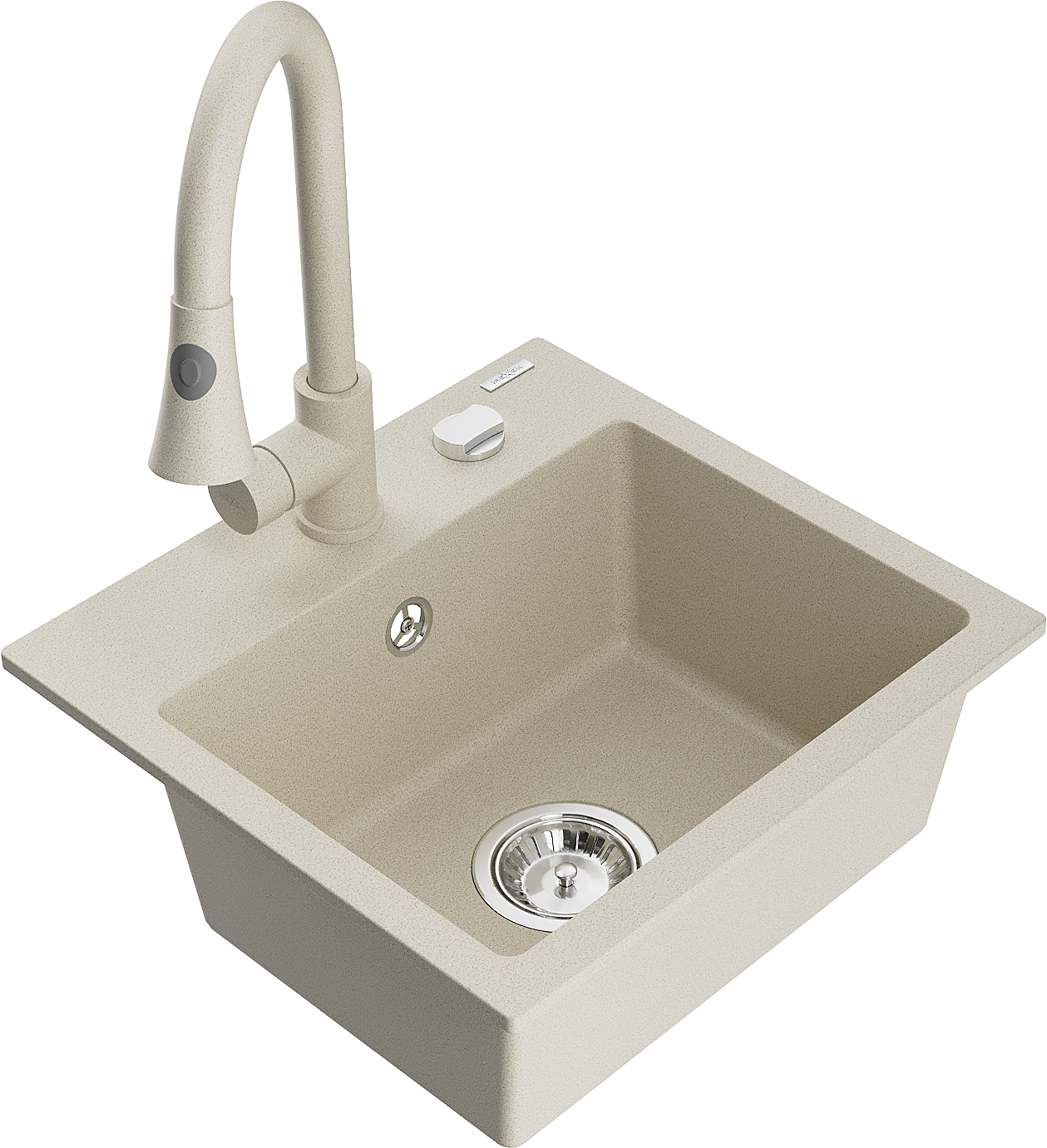 Mexen Milo 1-Becken-Granit-Spüle mit Mischbatterie Elia, Beige - 6505-69-670101-69