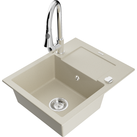 Mexen Enzo Granitspüle 1-beckig mit Abtropffläche und Küchenarmatur Elia, beige - 6506-69-670101-00
