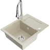 Mexen Enzo Granitspüle 1-beckig mit Abtropffläche und Küchenarmatur Elia, beige - 6506-69-670101-00