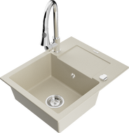 Mexen Enzo Granitspüle 1-Becken mit Abtropffläche und Küchenarmatur Elia, beige - 6506-69-670101-00