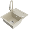 Mexen Enzo Granitspüle 1-Becken mit Abtropffläche und Küchenarmatur Elia, beige - 6506-69-670101-69