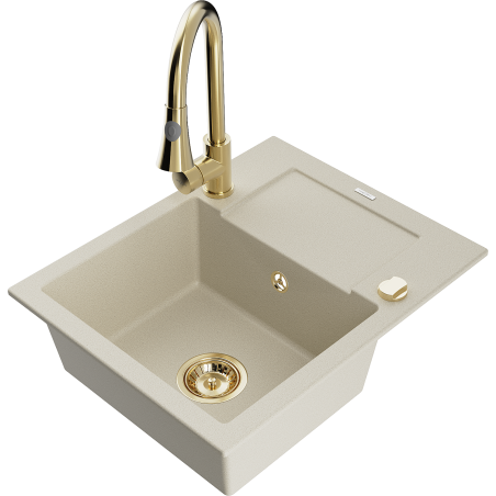 Mexen Enzo granitspüle einbeckig mit abtropffläche und küchenarmatur Elia, beige - 6506-69-670101-50