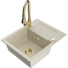 Mexen Enzo Granitspüle 1-becken mit Abtropffläche und Küchenarmatur Elia, beige - 6506-69-670101-50