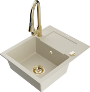 Mexen Enzo granitspüle einbeckig mit abtropffläche und küchenarmatur Elia, beige - 6506-69-670101-50