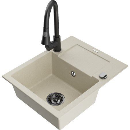 Mexen Enzo Granitspüle 1-Becken mit Abtropffläche und Küchenarmatur Elia, beige - 6506-69-670101-70