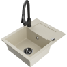 Mexen Enzo Granitspüle 1-Becken mit Abtropffläche und Küchenarmatur Elia, beige - 6506-69-670101-70