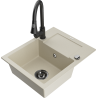 Mexen Enzo Granitspüle 1-beckig mit Abtropffläche und Küchenarmatur Elia, beige - 6506-69-670101-70
