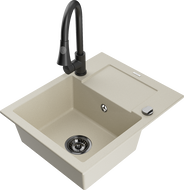 Mexen Enzo Granitspüle 1-Becken mit Abtropffläche und Küchenarmatur Elia, beige - 6506-69-670101-70