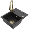 Mexen Enzo Granitspüle 1-Becken mit Abtropffläche und Küchenarmatur Elia, schwarz/silber metallic - 6506-73-670101-50