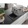 Mexen Enzo granit Spüle 1-beckig mit Abtropffläche und Küchenarmatur Elia, schwarz/silber metallic - 6506-73-670101-70-B