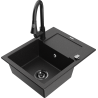 Mexen Enzo granit Spüle 1-beckig mit Abtropffläche und Küchenarmatur Elia, schwarz/silber metallic - 6506-73-670101-70-B