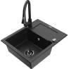 Mexen Enzo granitspüle 1-beckig mit abtropffläche und küchenarmatur Elia, schwarz/silber metallic - 6506-73-670101-70-B