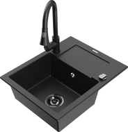 Mexen Enzo granit Spüle 1-beckig mit Abtropffläche und Küchenarmatur Elia, schwarz/silber metallic - 6506-73-670101-70-B