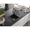Mexen Enzo Granitspüle 1-beckig mit Abtropffläche und Küchenarmatur Elia, schwarz/silber metallic - 6506-73-670101-70
