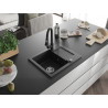 Mexen Enzo Granitspüle 1-Kammer mit Abtropffläche und Küchenarmatur Elia, schwarz/silber metallic - 6506-73-670101-70