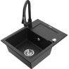 Mexen Enzo Granitspüle 1-becken mit Abtropffläche und Küchenarmatur Elia, schwarz/silber metallic - 6506-73-670101-70