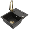 Mexen Enzo Granitspüle 1-Becken mit Abtropffläche und Küchenarmatur Elia, schwarz/gold metallic - 6506-75-670101-50