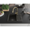 Mexen Enzo Granitspüle mit 1 Becken, mit Abtropffläche und Küchenarmatur Elia, schwarz/gold metallic - 6506-75-670101-50-B