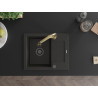 Mexen Enzo Granitspüle mit 1 Becken, mit Abtropffläche und Küchenarmatur Elia, schwarz/gold metallic - 6506-75-670101-50-B