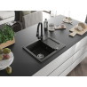 Mexen Enzo granitspüle 1-becken mit abtropffläche und küchenarmatur Elia, schwarz/gold metallic - 6506-75-670101-70