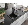 Mexen Enzo Granitspüle 1-beckig mit Abtropffläche und Küchenarmatur Elia, schwarz/gold metallic - 6506-75-670101-70