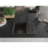 Mexen Enzo Granitspüle 1-Becken mit Abtropffläche und Küchenarmatur Elia, schwarz/gold metallic - 6506-75-670101-70-B