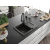 Mexen Enzo Granitspüle 1-Becken mit Abtropffläche und Küchenarmatur Elia, schwarz/gold metallic - 6506-75-670101-70-B