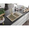 Mexen Gaspar Granitspüle 1,5-Kammer mit Abtropffläche und Küchenarmatur Elia, beige - 6507-69-670101-50