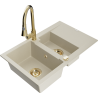 Mexen Gaspar 1,5-Kammern Granitspüle mit Abtropffläche und Küchenarmatur Elia, beige - 6507-69-670101-50