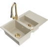 Mexen Gaspar Granitspüle 1,5-Kammer mit Abtropffläche und Küchenarmatur Elia, beige - 6507-69-670101-50