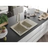 Mexen Gaspar Granitspüle 1,5 Kammern mit Abtropffläche und Küchenarmatur Elia, beige - 6507-69-670101-69