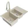 Mexen Gaspar Granitspüle 1,5 Kammern mit Abtropffläche und Küchenarmatur Elia, beige - 6507-69-670101-69
