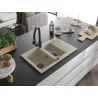 Mexen Gaspar Granitspüle 1,5-Schüssel mit Abtropffläche und Küchenarmatur Elia, beige - 6507-69-670101-70