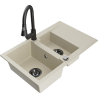 Mexen Gaspar Granitspüle 1,5-Schalen mit Abtropffläche und Küchenarmatur Elia, beige - 6507-69-670101-70