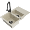 Mexen Gaspar Granitspüle 1,5-Schüssel mit Abtropffläche und Küchenarmatur Elia, beige - 6507-69-670101-70
