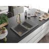 Mexen Gaspar Granitspüle 1,5-becken mit Abtropffläche und Küchenarmatur Elia, grau - 6507-71-670101-50