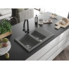 Mexen Gaspar Granitspüle 1,5-Becken mit Abtropffläche und Küchenarmatur Elia, grau - 6507-71-670101-70