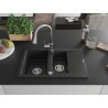 Mexen Gaspar Granitspüle 1,5-fach mit Abtropffläche und Küchenarmatur Elia, schwarz/silber metallic - 6507-73-670101-00
