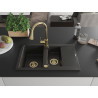 Mexen Gaspar Granitspüle 1,5-Becken mit Abtropffläche und Küchenarmatur Elia, schwarz/gold metallic - 6507-75-670101-50