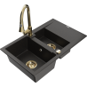 Mexen Gaspar Granitspüle 1,5-Becken mit Abtropffläche und Küchenarmatur Elia, schwarz/gold metallic - 6507-75-670101-50
