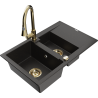 Mexen Gaspar Granitspüle 1,5-Kammern mit Abtropffläche und Küchenarmatur Elia, schwarz/goldener Metallic - 6507-75-670101-50