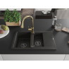 Mexen Gaspar Granitspüle 1,5-bowl mit Abtropffläche und Küchenarmatur Elia, schwarz/gold metallic - 6507-75-670101-50-B